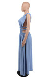 Fashion Dress Solid Color V-neck Ice Silk Long Skirt