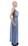 Fashion Dress Solid Color V-neck Ice Silk Long Skirt