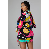 Fashion Sexy Print Long-Sleeved Short Three-Piece Suit