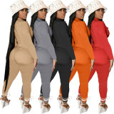 High Waist Solid Color 4 Pocket Sexy Long-Sleeved Trousers Jumpsuit