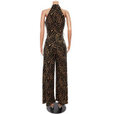 Fashion Printed Halterneck Strapless Leopard Print Jumpsuit