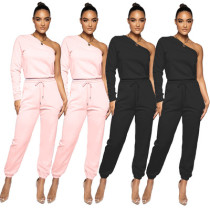 Sweater Solid Color Diagonal Trousers Casual Two-Piece Suit