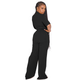 Casual Sports Tight-Fitting Wide-Leg Zipper Two-Piece Suit