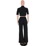 Casual Sports Tight-Fitting Wide-Leg Zipper Two-Piece Suit