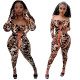 Autumn Leopard Print Drawstring Pleated One-Shoulder Jumpsuit