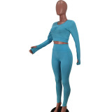 Pure Color Leisure Yoga High Waist Tight Two-Piece Suit