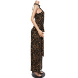Fashion Printed Halterneck Strapless Leopard Print Jumpsuit