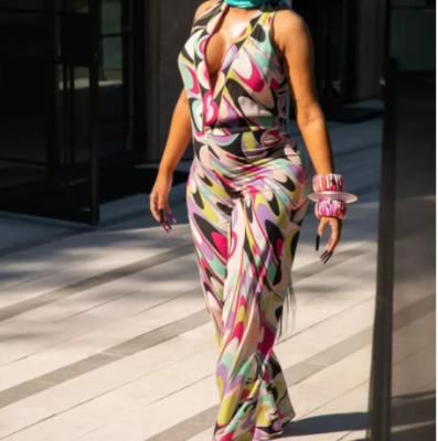 New Product Printed Wide Leg Pants Sexy Jumpsuit