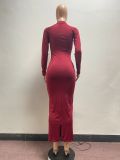 Fashion New Women's Clothing Solid Color Sexy Long-Sleeved Dress