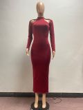 Fashion New Women's Clothing Solid Color Sexy Long-Sleeved Dress