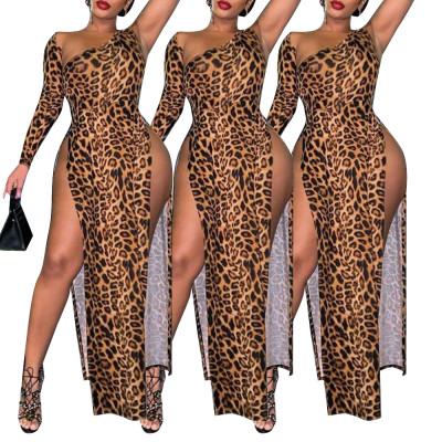 New Single-sleeve Sexy Mid-waist Open Leopard Print Dress