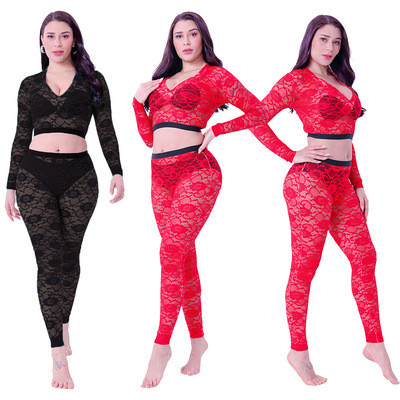 Autumn And Winter Sexy Fashion Lace V-Neck Long-Sleeved Trousers