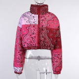 New Padded Stand-Up Collar Cashew Flower Printed Bread Padded Jacket