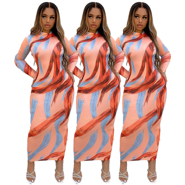 Early Autumn Fashion Sexy Printed Long Sleeve Dress