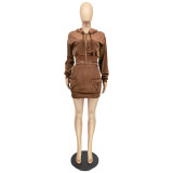 Early Autumn Fashion Solid Color Zipper Collar Sweater Skirt Suit