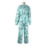 Autumn Long-sleeved Face Print Pants Loose Casual Suit
