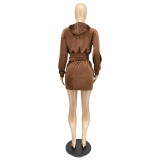 Early Autumn Fashion Solid Color Zipper Collar Sweater Skirt Suit