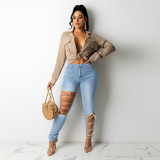 Plus Size Trendy Personality Strappy Jeans