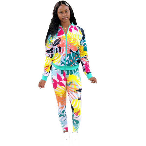 Autumn And Winter New Style Personalized Floral Print Sports Suit