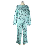 Autumn Long-sleeved Face Print Pants Loose Casual Suit