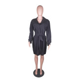 Autumn And Winter Shirt Dress Pocket Single-Breasted With Belt