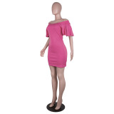 New Product Sexy Bag Hip Lotus Sleeve One-Shoulder Dress