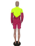 Contrast Stitching Round Toe Long-sleeved Shorts Sports Suit