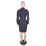 Autumn And Winter Shirt Dress Pocket Single-Breasted With Belt