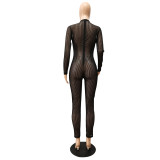 Autumn Sexy See-through Back Zipper Long-sleeved Jumpsuit