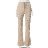 Autumn Solid Color Straight High-waist Loose Cutout Strap Casual Pants