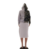 Fashion Street Hipster Camouflage Stitching Hooded Double Zipper Jacket