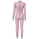 Hollow Long-sleeved Sexy See-through Back Zipper Jumpsuit