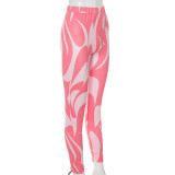 Color Printed Tight-fitting High-waisted Butt-lifting Casual Pants