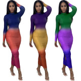 Sexy Gradient Nightclub Casual Long-sleeved Dress