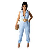 Solid Color Tooling Sleeveless Simple And Thin leggings Jumpsuit