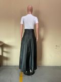 Autumn Sexy Fashion High Slit Irregular Half-length Leather Skirt