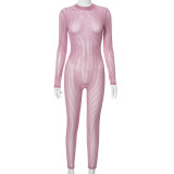 Hollow Long-sleeved Sexy See-through Back Zipper Jumpsuit