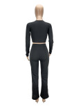 Pure Color Slim Long-sleeved Top Casual Flared Pants Two-piece Suit