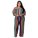 Fashion Colorful Striped Wide-leg Jumpsuit With Straps