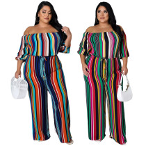 Fashion Colorful Striped Wide-leg Jumpsuit With Straps