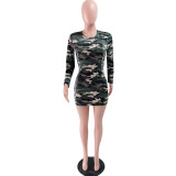 New Autumn And Winter Sexy CamouflageWrap Arm Dress