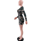 New Autumn And Winter Sexy CamouflageWrap Arm Dress