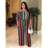 Fashion Colorful Striped Wide-leg Jumpsuit With Straps