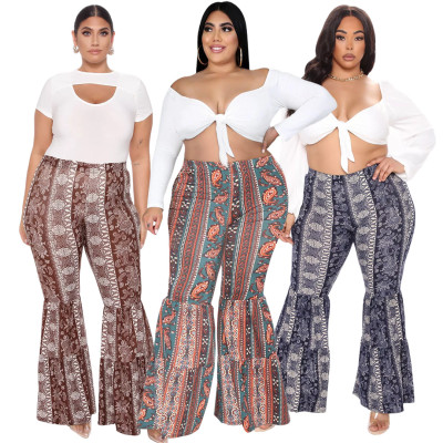 Sexy Ethnic Cashew Paisley Print Multi-layer Flared Pants