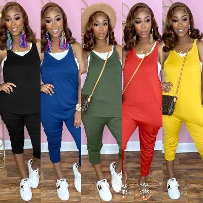 New Style Sling Solid Color All-match Overalls