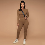 High Wlastic Solid Color Sweater Trousers Suit