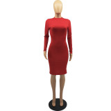 Long-sleeved Solid Color Temperament Commuter Dress