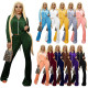 Fashion New Solid Color Cropped Flared Pants Suit