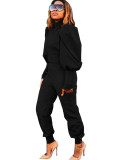 Solid Color Puff Sleeve Pullover High Waist Pants Suit
