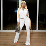 Fashion New Solid Color Cropped Flared Pants Suit